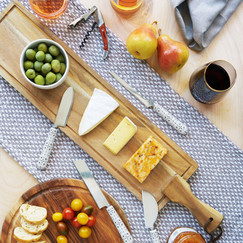 Floral Design Cheese Serving Platter White Ceramic Cutting Board Tray with  Cheese Knife and Spreader