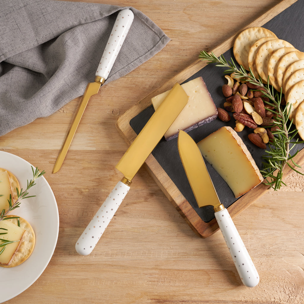 Twine 4 Piece Cheese Knives Set with Ceramic Tile Pattern Handles, For Hard  and Soft Cheese, Bread and More, Stainless Steel Blades – Twine Living