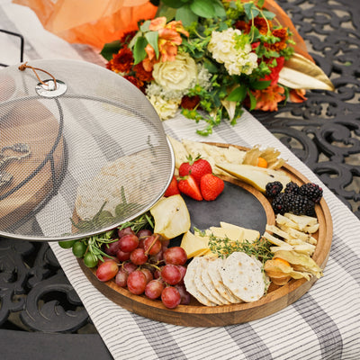 BEAUTIFUL CIRCULAR PARTY CHEESE BOARD - Serve your favorite appetizers atop a gorgeous piece of acacia wood with removable slate center. Perfect set for a wine tasting accessory, bread board, wooden charcuterie board, or serving tray.
