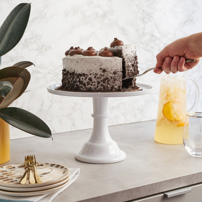 ENJOY THE BENEFITS OF MELAMINE - Melamine provides hardness, strength, water resistance, and moderate heat resistance. Plus it serves as a great backdrop for stunning desserts. There’s a reason melamine is so popular for food serving accessories!
